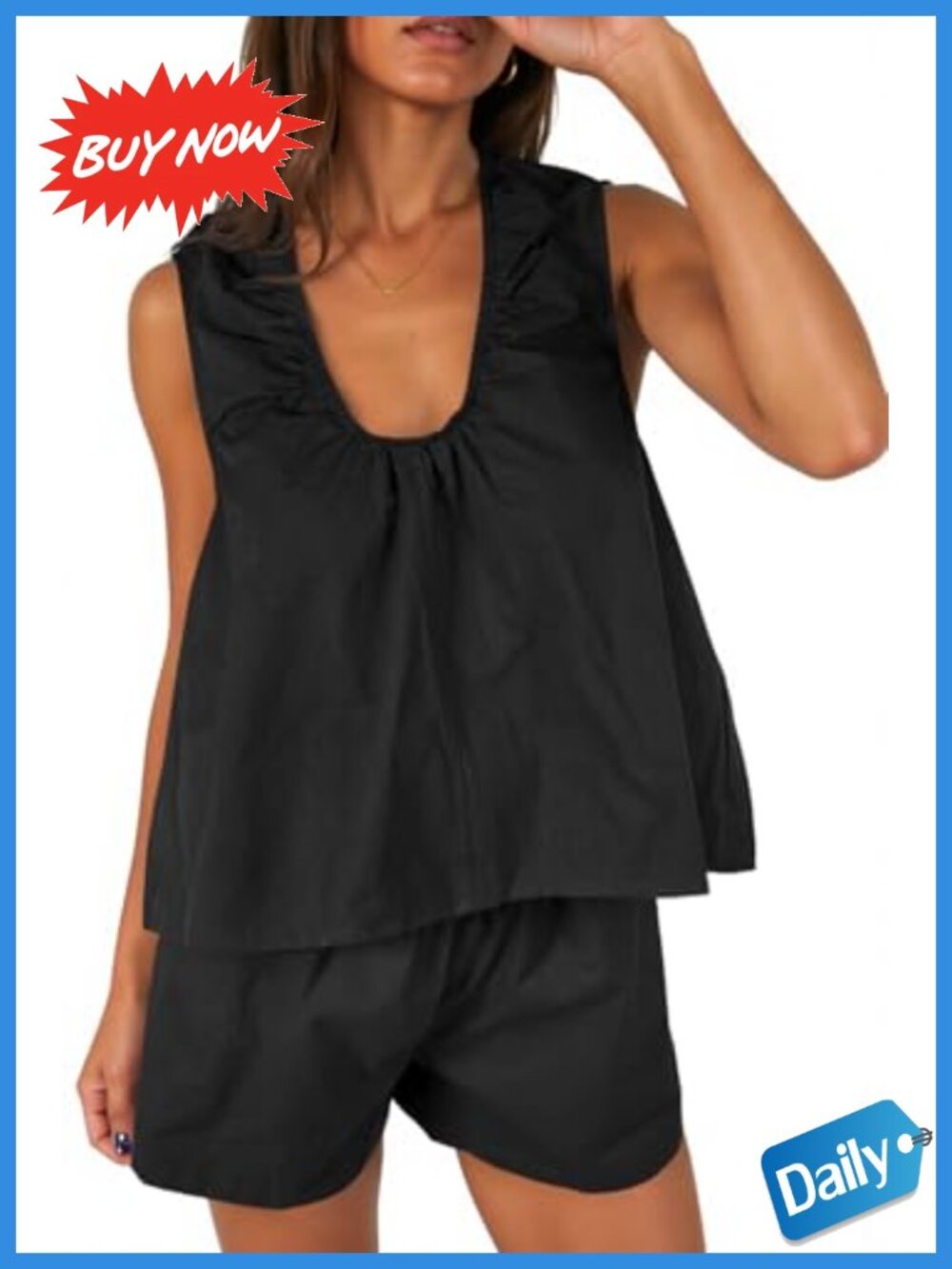 Sleeveless Babydoll Top Shorts Set Cotton Lounge Vacation 2 Piece